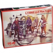 Немецкий легкий пожарный автомобиль Mercedes (Мерседес), тип L1500S LLG с пожарным расчетом, времен Второй мировой войны, артикул №ICM-35528